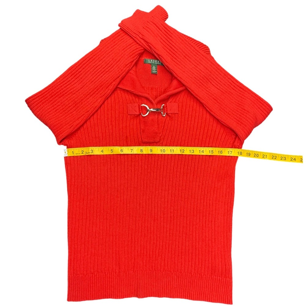 Lauren Ralph Lauren Women's Red Cotton Ribbed Pullover Sweater XL Toggle Closure - Picture 6 of 8